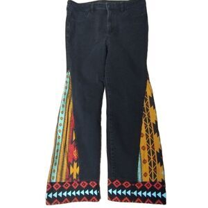 Upcycled Designer Southwestern Stretch Hi Rise Black Jeans Women's Size 12